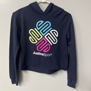 girls justice sport cropped hoodie navy blue neon size 12